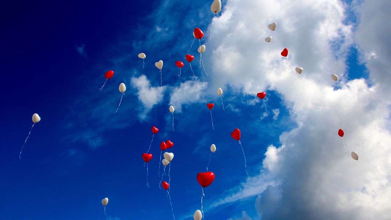 Wallpaper balloons, sky, clouds, hearts, love