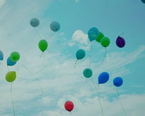 Preview wallpaper balloons, sky, flight, colorful, clouds, lightness