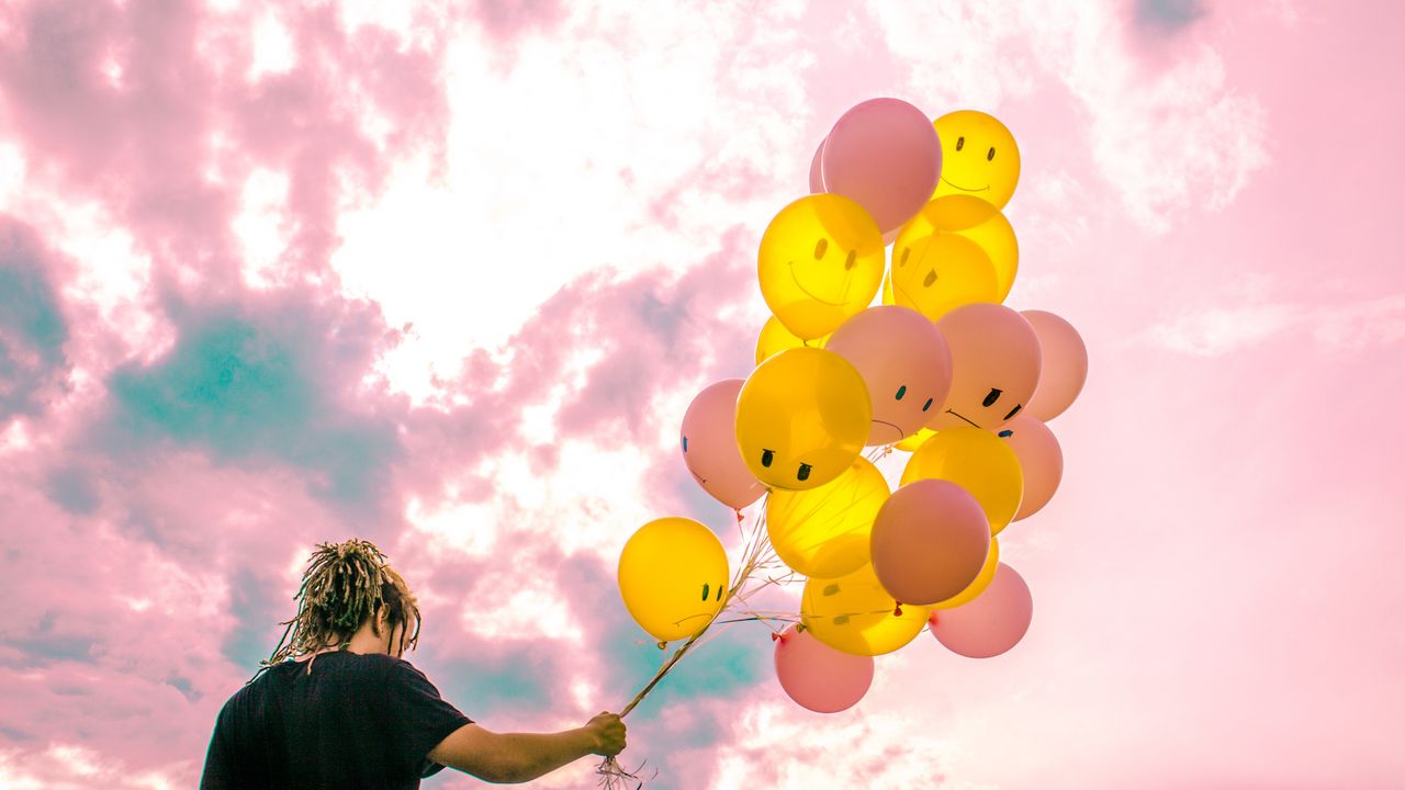 Wallpaper balloons, sky, pink, yellow