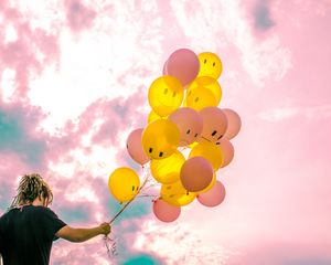 Preview wallpaper balloons, sky, pink, yellow