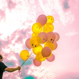 Preview wallpaper balloons, sky, pink, yellow