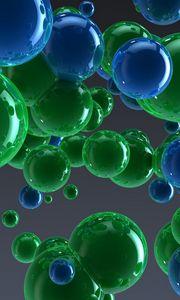 Preview wallpaper balls, blue, green, drops, reflection