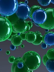 Preview wallpaper balls, blue, green, drops, reflection