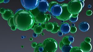 Preview wallpaper balls, blue, green, drops, reflection