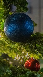 Preview wallpaper balls, christmas tree, new year, christmas, garland, street, decoration, holiday