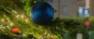 Preview wallpaper balls, christmas tree, new year, christmas, garland, street, decoration, holiday