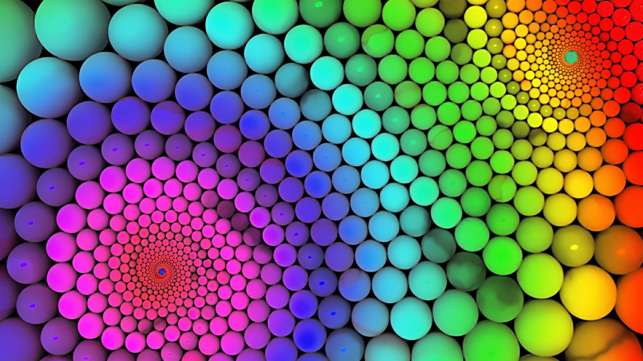 Wallpaper balls, colorful, bright, rotating