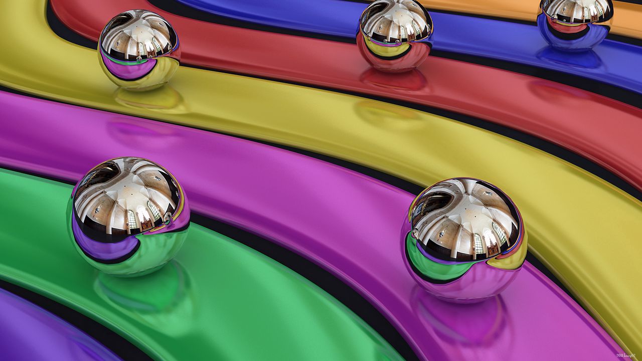 Wallpaper balls, colorful, rainbow, metal