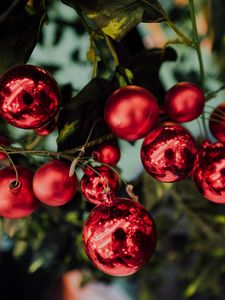 Preview wallpaper balls, decoration, red, new year, christmas