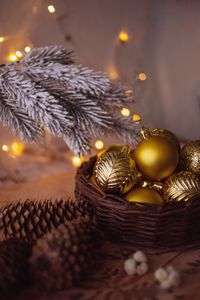 Preview wallpaper balls, decorations, cones, branch, garland, new year, christmas