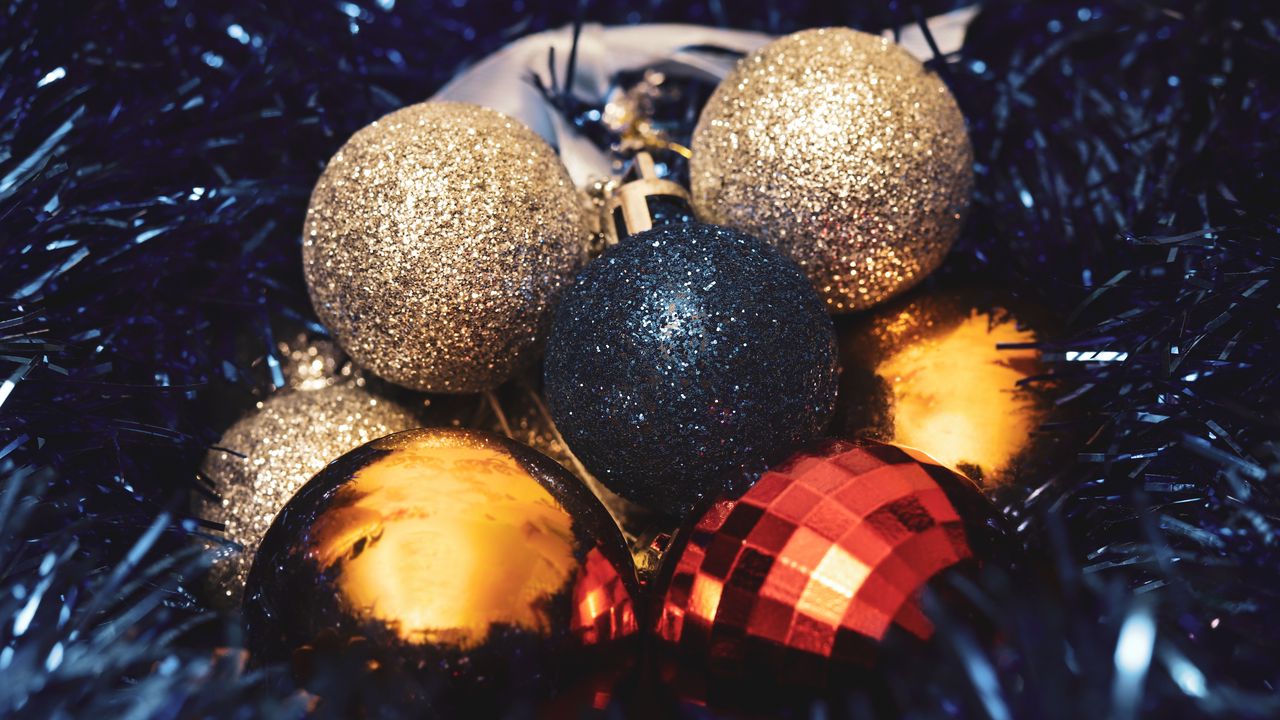 Wallpaper balls, decorations, tinsel, new year, christmas