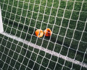 Preview wallpaper balls, football, netting, gate, football field