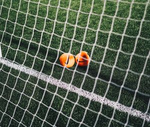 Preview wallpaper balls, football, netting, gate, football field