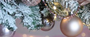 Preview wallpaper balls, garland, snow, christmas tree, new year, christmas