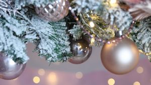 Preview wallpaper balls, garland, snow, christmas tree, new year, christmas