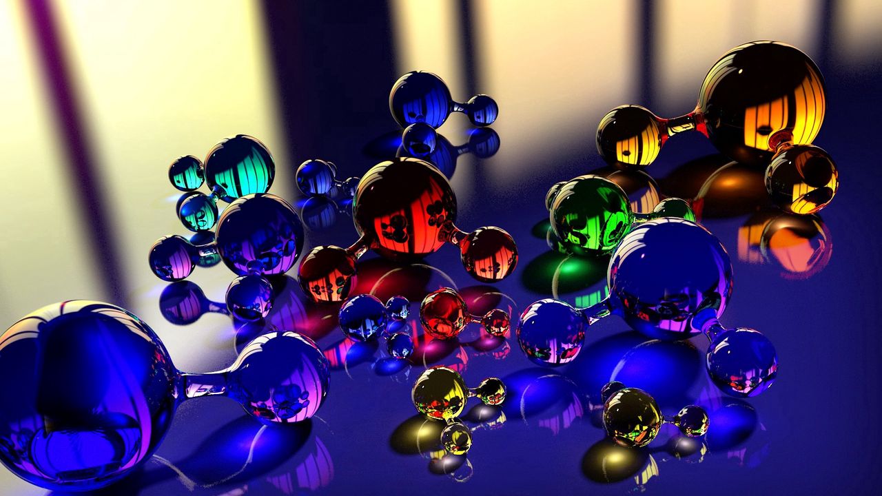 Wallpaper balls, molecule, massager, glass, reflection, color
