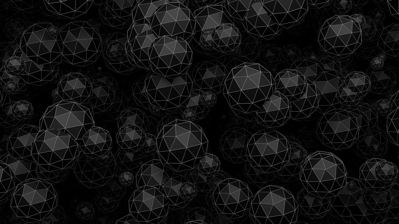 Wallpaper balls, polyhedrons, 3d, shapes, black