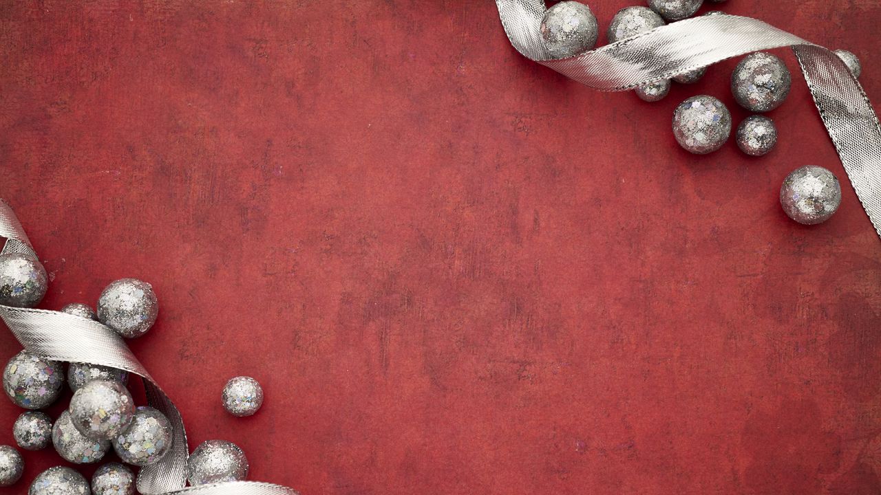 Wallpaper balls, ribbon, background, new year, red, silver