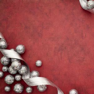 Preview wallpaper balls, ribbon, background, new year, red, silver