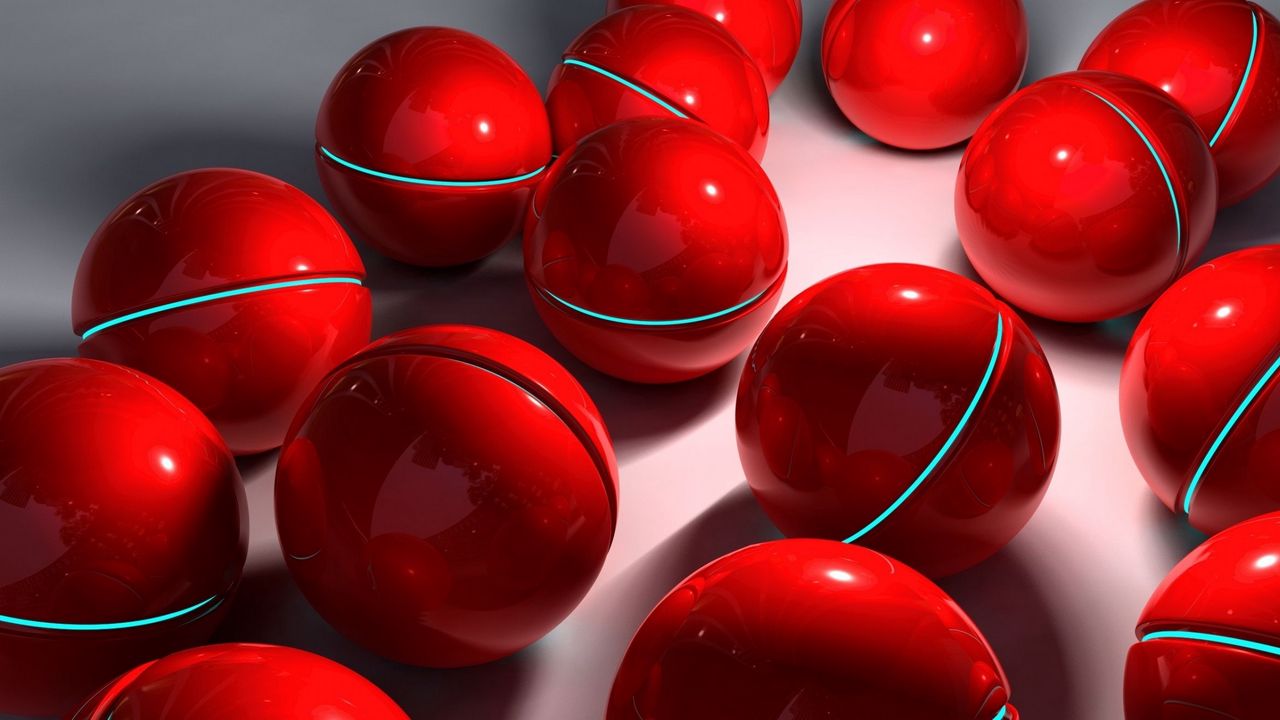 Wallpaper balls, sphere, red, glass