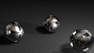 Preview wallpaper balls, three, shape, smooth, metal, surface, stone