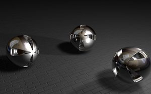 Preview wallpaper balls, three, shape, smooth, metal, surface, stone