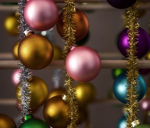 Preview wallpaper balls, tinsel, decorations, colorful, new year, christmas, holidays
