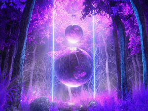 Preview wallpaper balls, trees, glow, purple