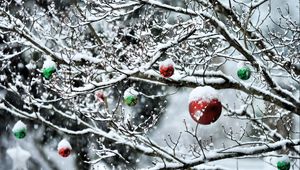 Preview wallpaper balls, twigs, new year, snow