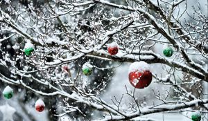 Preview wallpaper balls, twigs, new year, snow