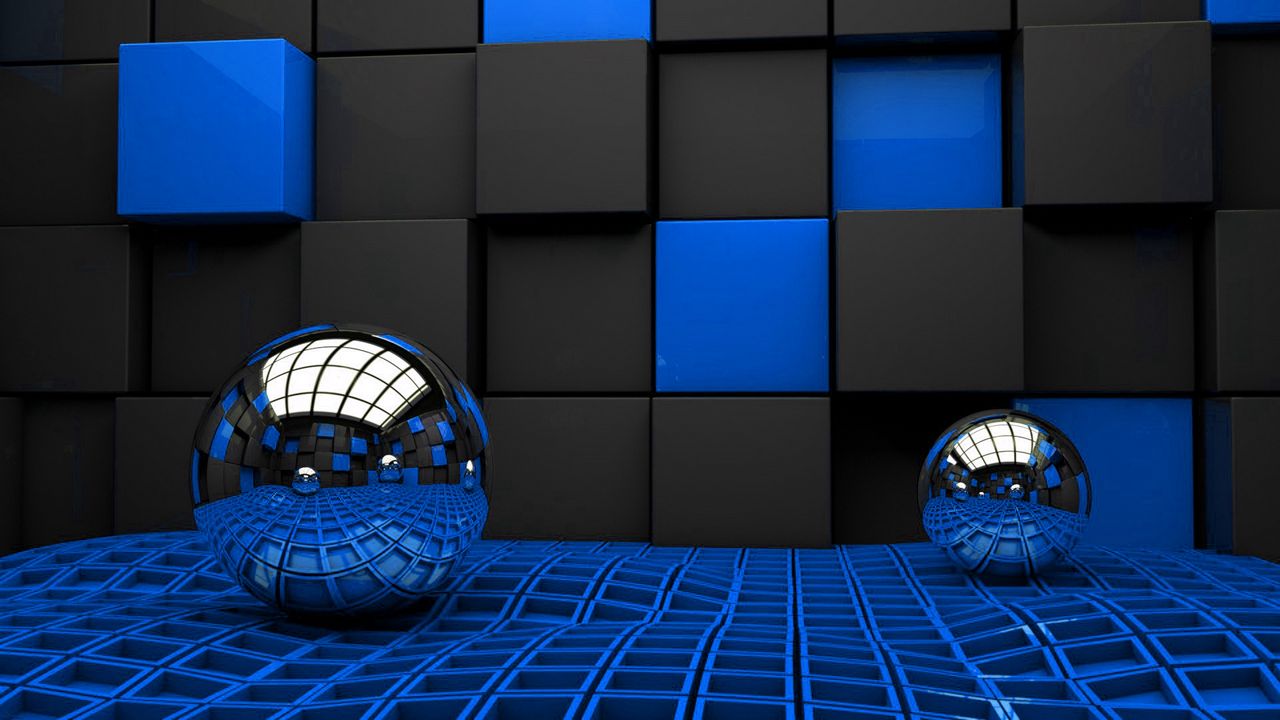 Wallpaper balls, wall, metal, cubes, space