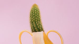 Preview wallpaper banana, cactus, creative, minimalism