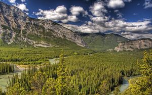 Preview wallpaper banff, alberta, canada, mountains, trees, hdr