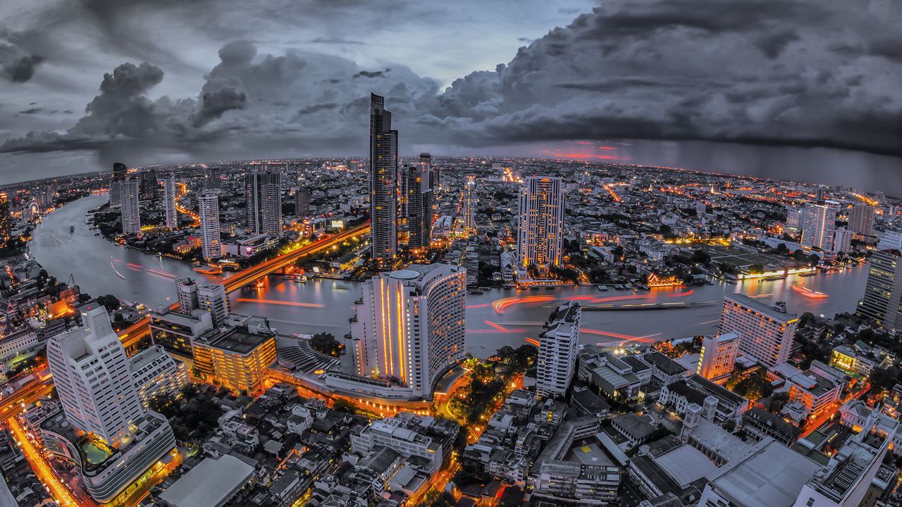 Wallpaper bangkok, night city, view from above, skyscrapers, metropolis