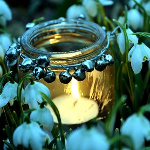 Preview wallpaper bank, candle, flowers, snowdrops