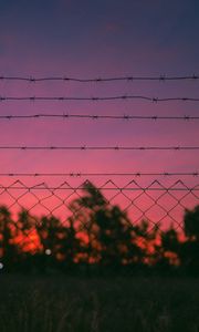 Preview wallpaper barbed wire, wire, sunset, metallic