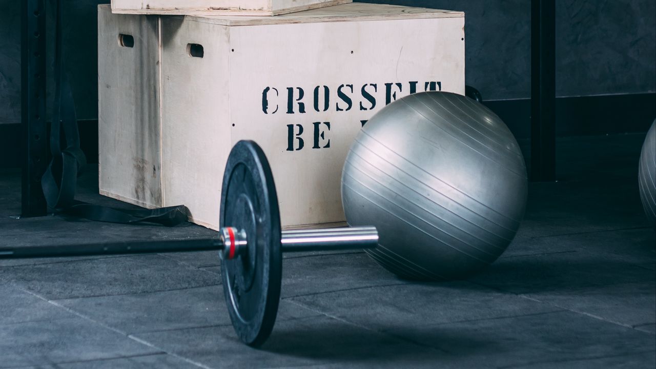Wallpaper barbell, ball, boxes, gym, sport