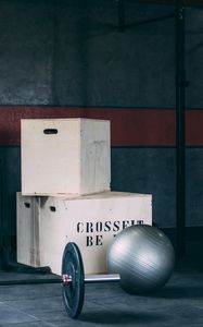 Preview wallpaper barbell, ball, boxes, gym, sport