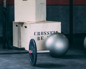 Preview wallpaper barbell, ball, boxes, gym, sport