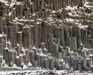 Preview wallpaper basalt columns, columns, stone, snow