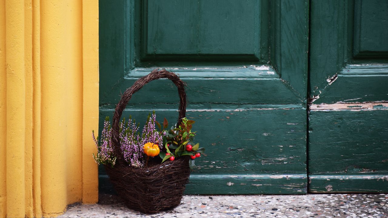 Wallpaper basket, bouquet, flowers, composition, decoration