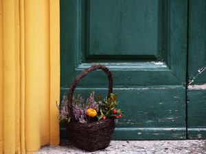 Preview wallpaper basket, bouquet, flowers, composition, decoration