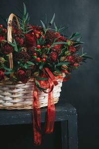 Preview wallpaper basket, bouquet, flowers, branches, berries