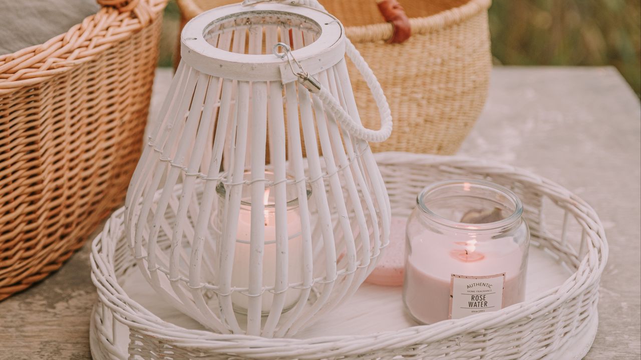 Wallpaper basket, candles, jar, wooden, wicker