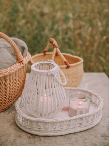 Preview wallpaper basket, candles, jar, wooden, wicker
