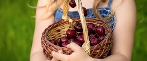 Preview wallpaper basket, cherries, berries, hands