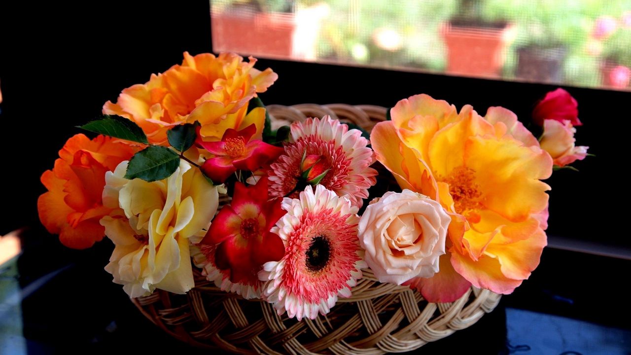 Wallpaper basket, flowers, beautiful, bouquet