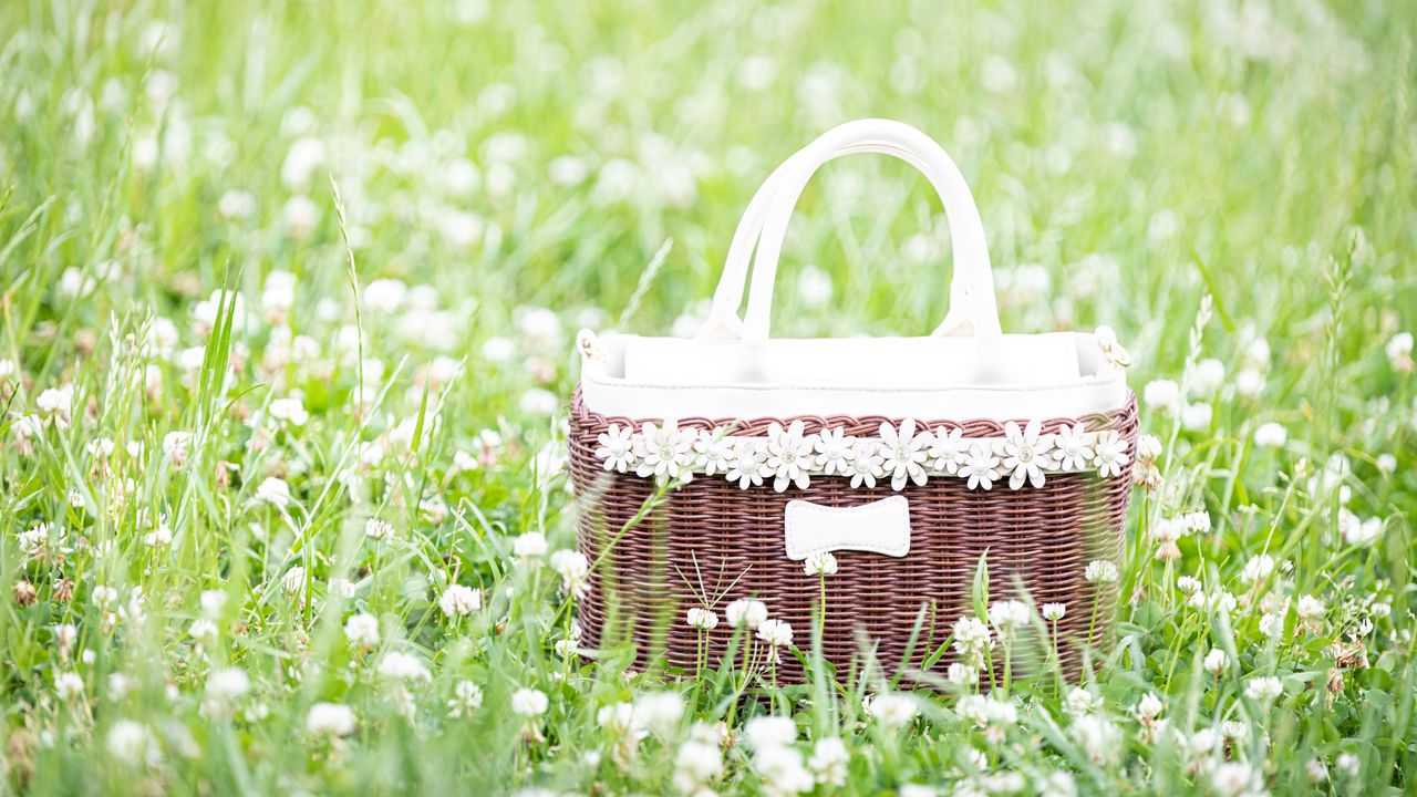 Wallpaper basket, flowers, grass, field, meadow