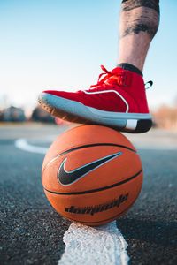 Preview wallpaper basketball ball, basketball, leg, playground