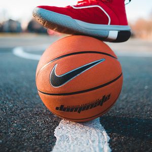 Preview wallpaper basketball ball, basketball, leg, playground